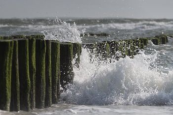 Waves splashing on the breakwaters in Burgh - Haamstede, Zeeland