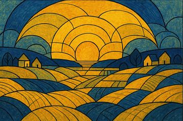 Geometrische Sonne über hügeligen Feldern von Imperial Art House