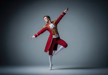 Ballerina in Red Military Costume, Balancing Pose