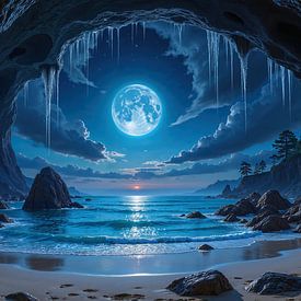 NOCTILORA – Küstenhöhle mit Blick auf das Meer unter dem Vollmond von INFERAURUM