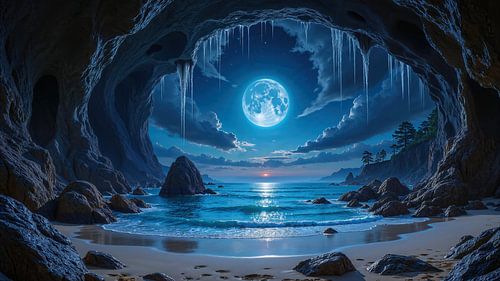 NOCTILORA – Coastal cave overlooking the sea under the full moon