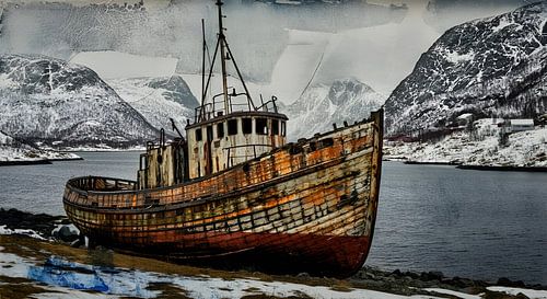 Fishing trawler in the fjord
