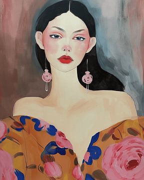 Modern portret, illustratie in zachte kleuren van Carla Van Iersel