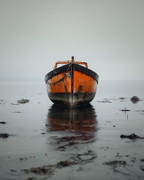 Vredige stilte, glimmende boot van fernlichtsicht