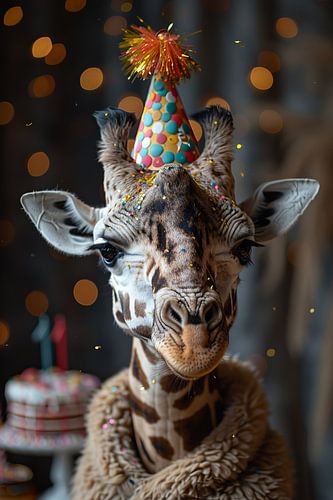 Grappig giraffe verjaardagsfeestje in jaren 60 disco stijl