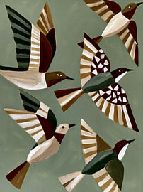 Free flight with swallows, modern wall art by Lina van Oers