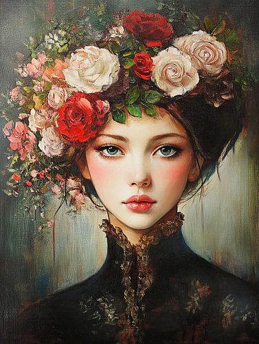 Junge Dame mit geblümtem Hut