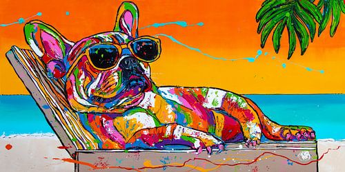 Bulldog on the beach by Happy Paintings / Renata Rolefes