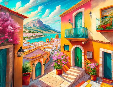 Spanje dorp met schilderij van Mustafa Kurnaz