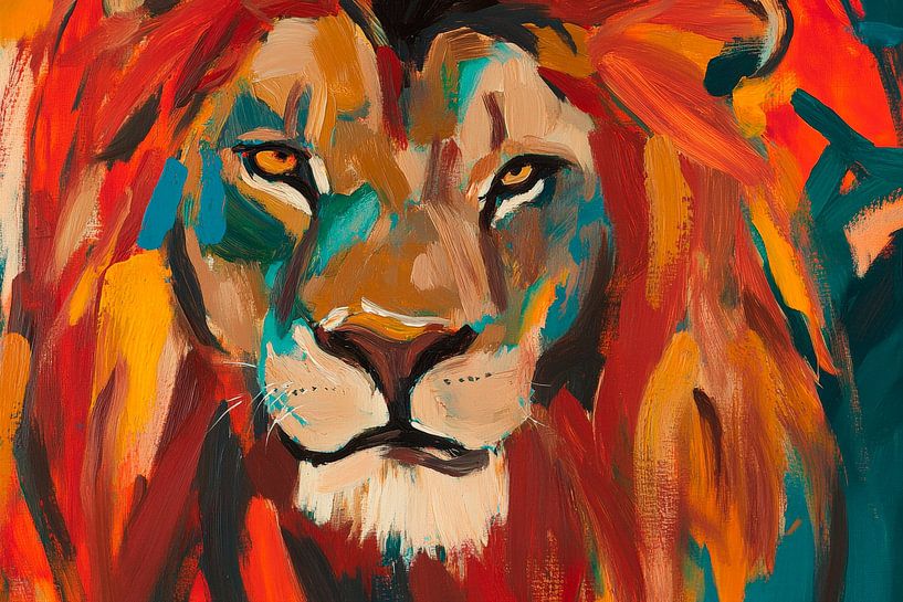 Artful lion in bright colours by Poster Art Shop