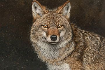 Gedetailleerd realistisch schilderij van een coyote van Art & Soul Creations