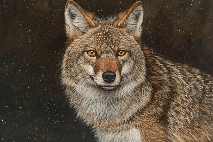 Gedetailleerd realistisch schilderij van een coyote van Art & Soul Creations
