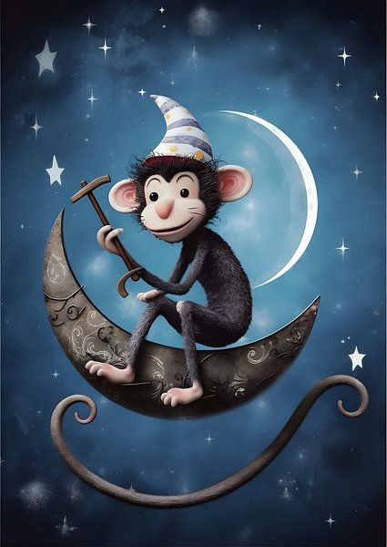 funny monkey in space - poster for children by Jan Bechtum