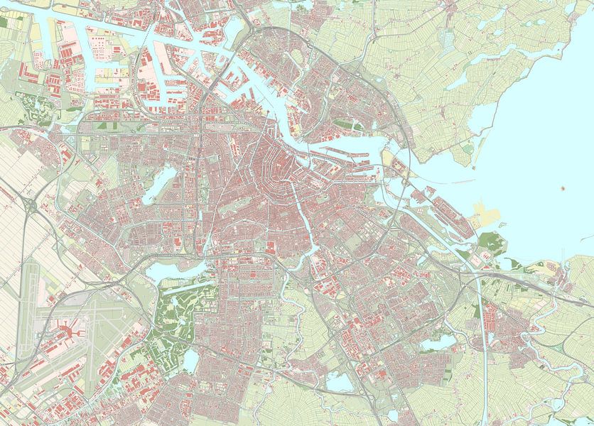 Kaart van Amsterdam en omgeving op canvas, behang, poster en meer