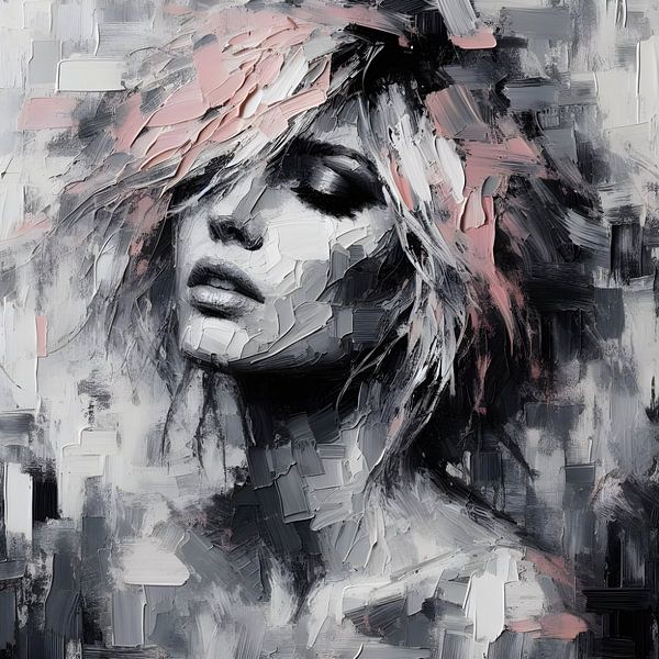 Portret 2 Olieverf Roze van FoXo Art