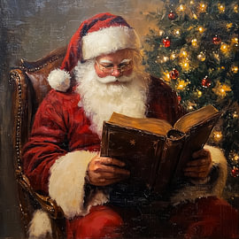 Der Weihnachtsmann liest ein Buch