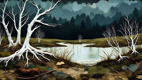 Paysage marécageux la nuit