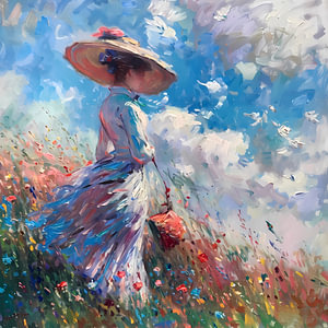 Femme dans un champ fleuri