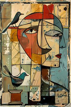 Abstracte vrouw met vogels van Imperial Art House