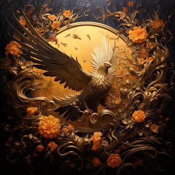 Vogel goud met bloemen creatief van TheXclusive Art