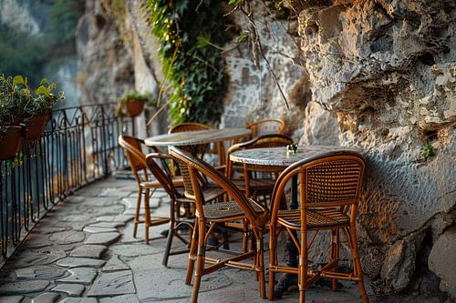 Rustiek Terras met Bistrostoelen bij Schemer