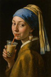 Girl with pearl earring and bubble tea by Poster Art Shop