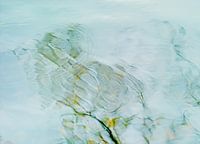 Reflectie van een boom in het water. Impressionisme. Zomer. Blauw. Groen. Japans..