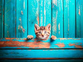 Cute cat with old wood