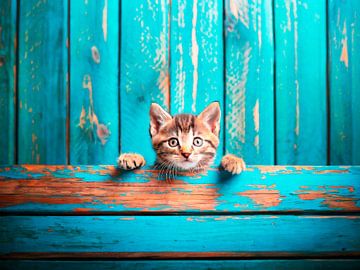 Schattige kat met oud hout van Mustafa Kurnaz