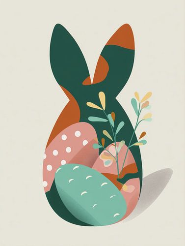 Abstract Bunny Shape with Easter Eggs