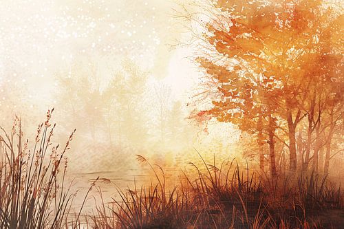 Herfstbos in Warme Sepia Ochtendgloed