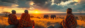 Sunset over the African Plains van Harry Hadders