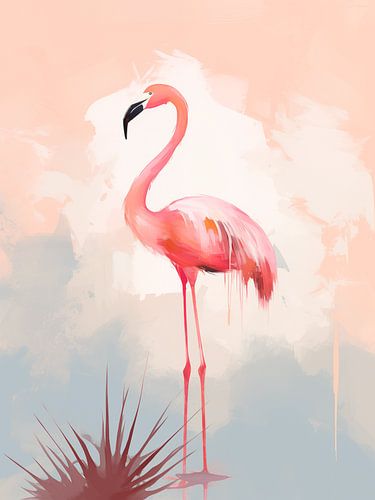 Japandi, Flamingo in Roze en Blauw