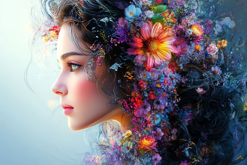 femme avec des fleurs fantaisie par Egon Zitter