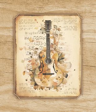 Gitaar. Vintage kunst in antieke stijl voor gitaristen & gitaarmuziek fans van SergeivoArt