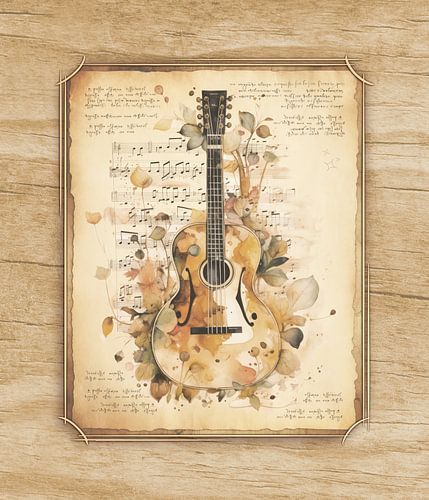 Gitaar. Vintage kunst in antieke stijl voor gitaristen & gitaarmuziek fans