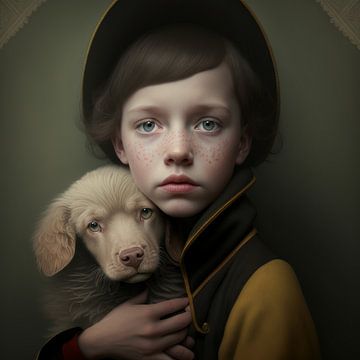 Portrait artistique : "Moi et mon chien". sur Carla Van Iersel