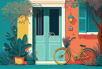 Illustration of the front door of house by Ariadna de Raadt-Goldberg