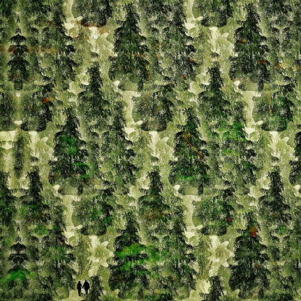 Wald mit einem Baum (Wald mit zwei Wanderern) von Ruben van Gogh - smartphoneart