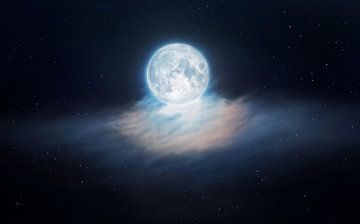 Magisch beeld van nachtelijke sterrenhemel met maan en sterren op de achtergrond van Chihong