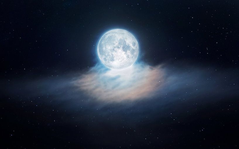 Magical image of nached starry sky with moon and stars in the background by Chi