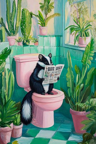 Raccoon reads newspaper in the bathroom by Poster Art Shop