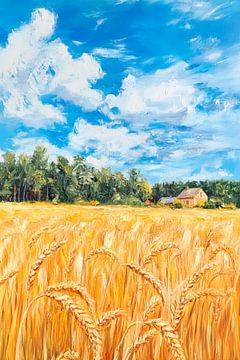 Korenveld onder een blauwe hemel - idylle van Poster Art Shop