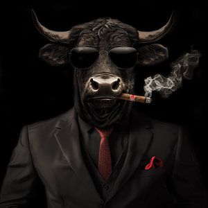 Stier mit Zigarre und Sonnenbrille