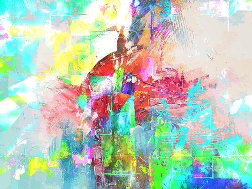 Modern, Abstract Digitaal Kunstwerk in Groen, Blauw, Oranje