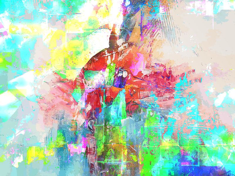 Modern, Abstract Digitaal Kunstwerk in Groen, Blauw, Oranje van Art By Dominic