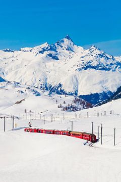 Rhätische Bahn op de Berninapas in Zwitserland