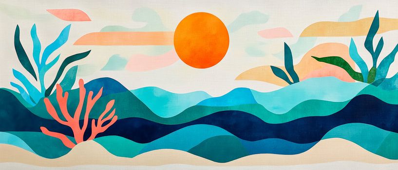 Coucher de soleil sur des vagues colorées par Poster Art Shop