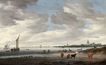 Blick auf den Fluss Lek und die Stadt Vianen, Salomon van Ruysdael war eine niederländische Landscha
