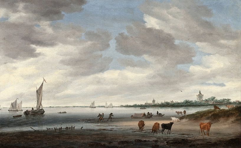 View of the River Lek and the Town of Vianen, Salomon van Ruysdael was a Dutch Golden Age landscape by Masterful Masters